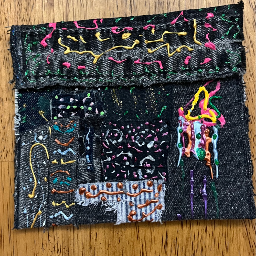 Crazy mixed up 6 by 5 little change purse. Many colors patchwork.